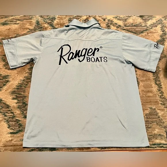 Vintage Light Blue Ranger Boats Collared T-Shirt/Shop Uniform, Large, Super Soft - Picture 2 of 15
